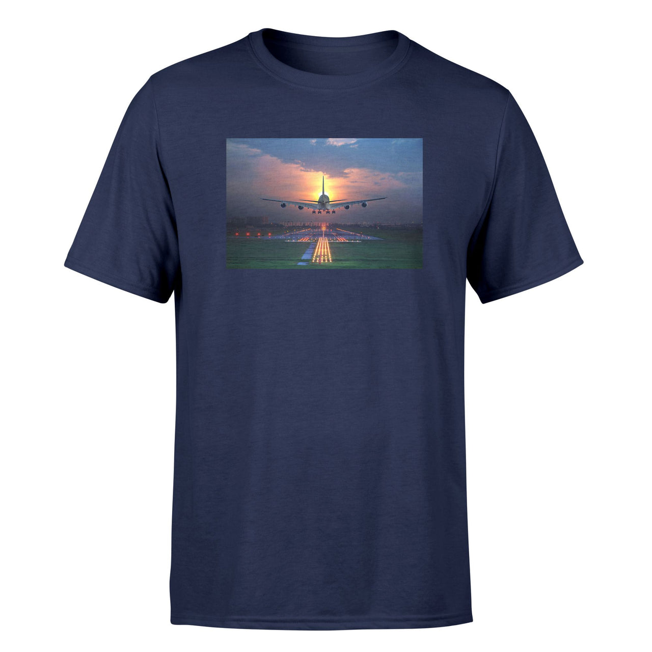 Super Airbus A380 Landing During Sunset Designed T-Shirts
