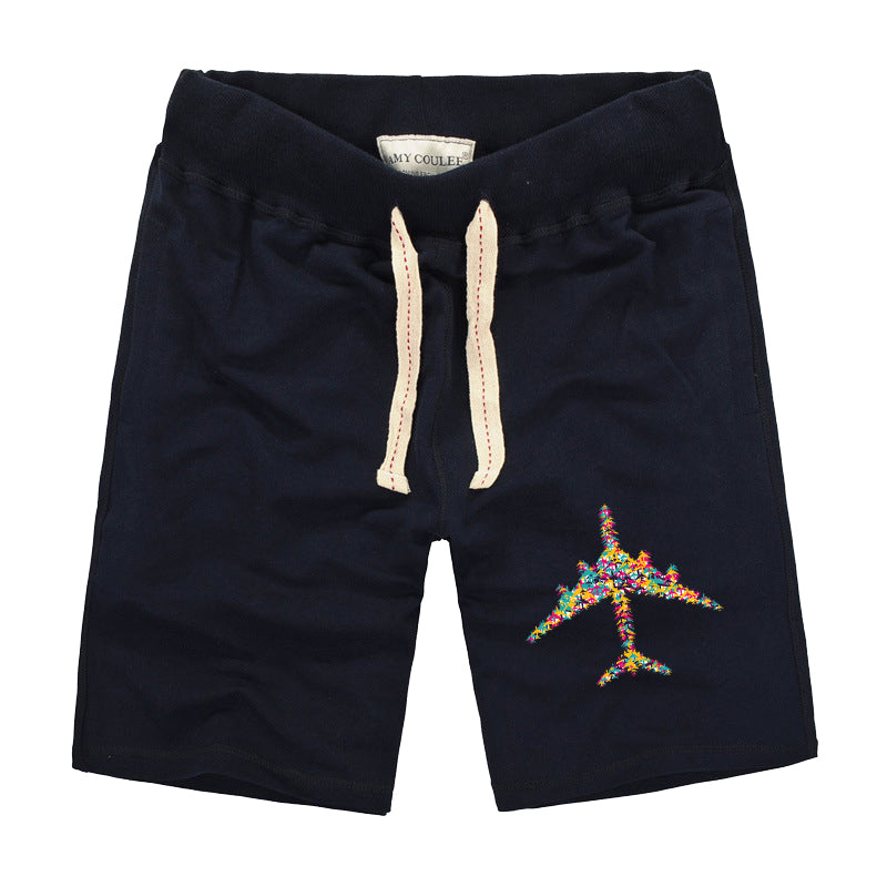 Colourful Airplane Designed Cotton Shorts