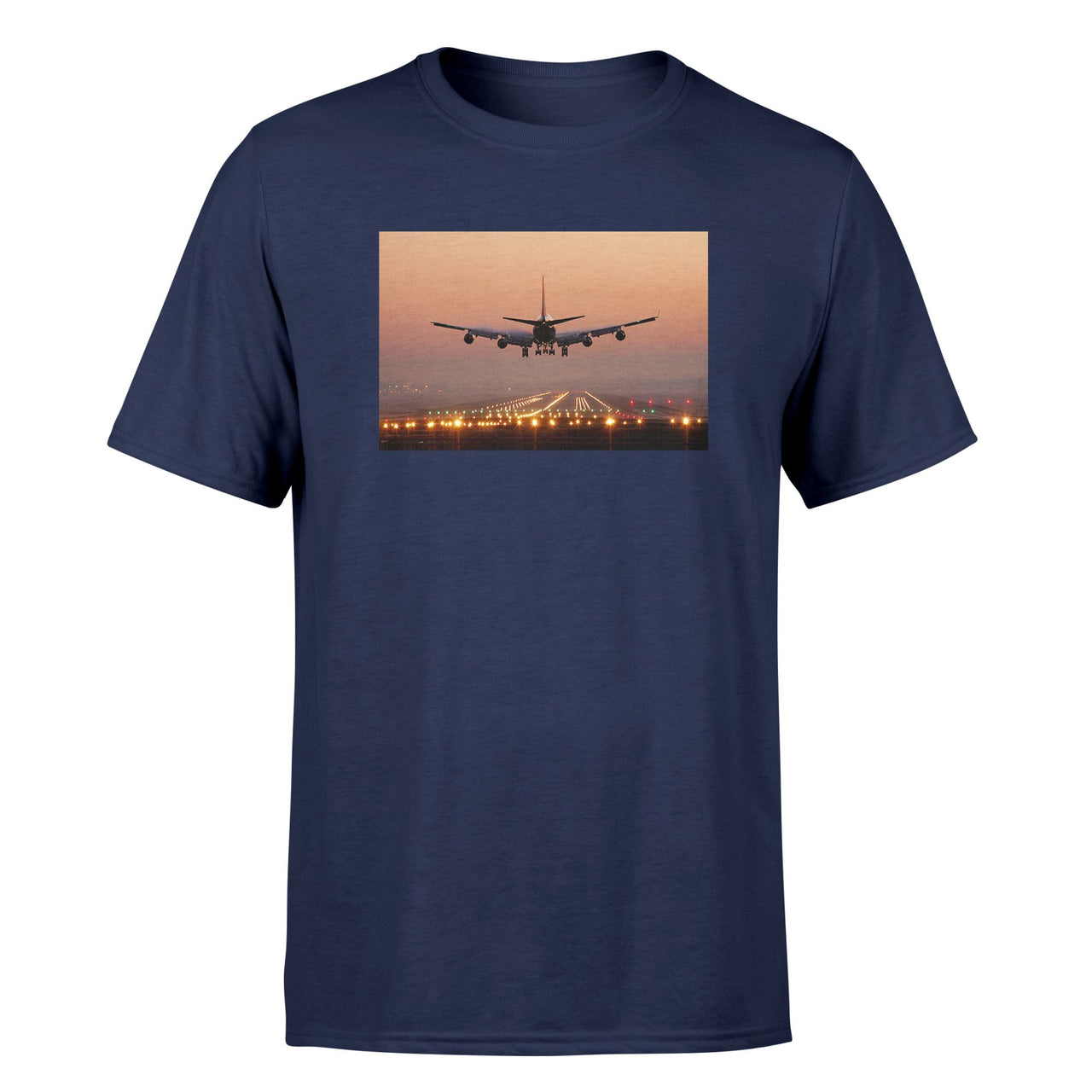 Landing Boeing 747 During Sunset Designed T-Shirts
