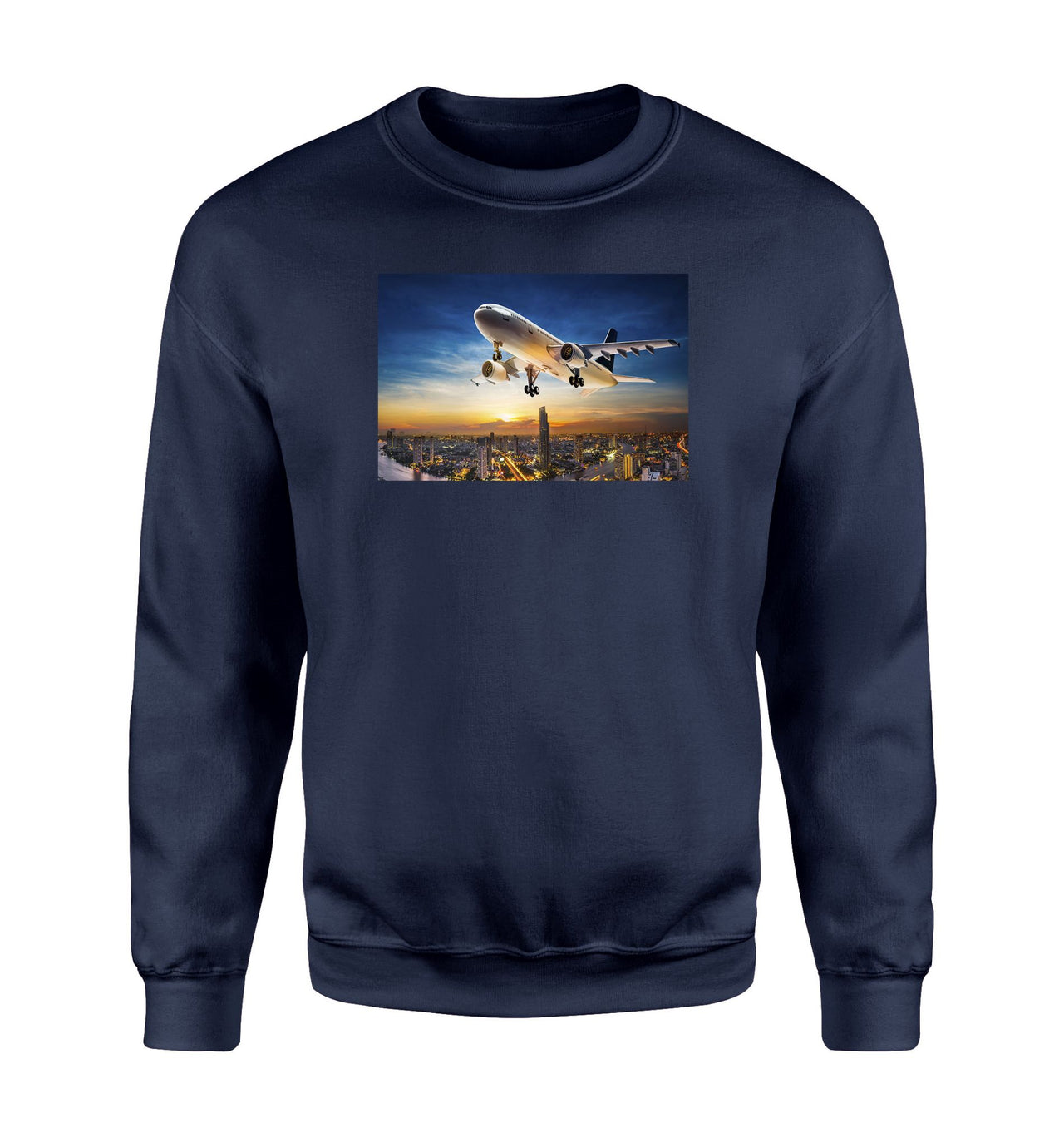 Super Aircraft over City at Sunset Designed Sweatshirts