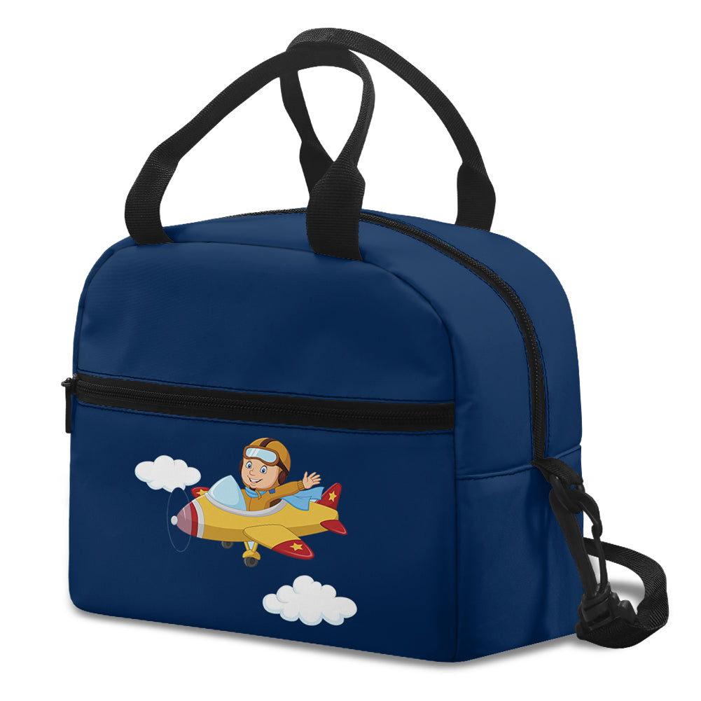 Cartoon Little Boy Operating Plane Designed Lunch Bags