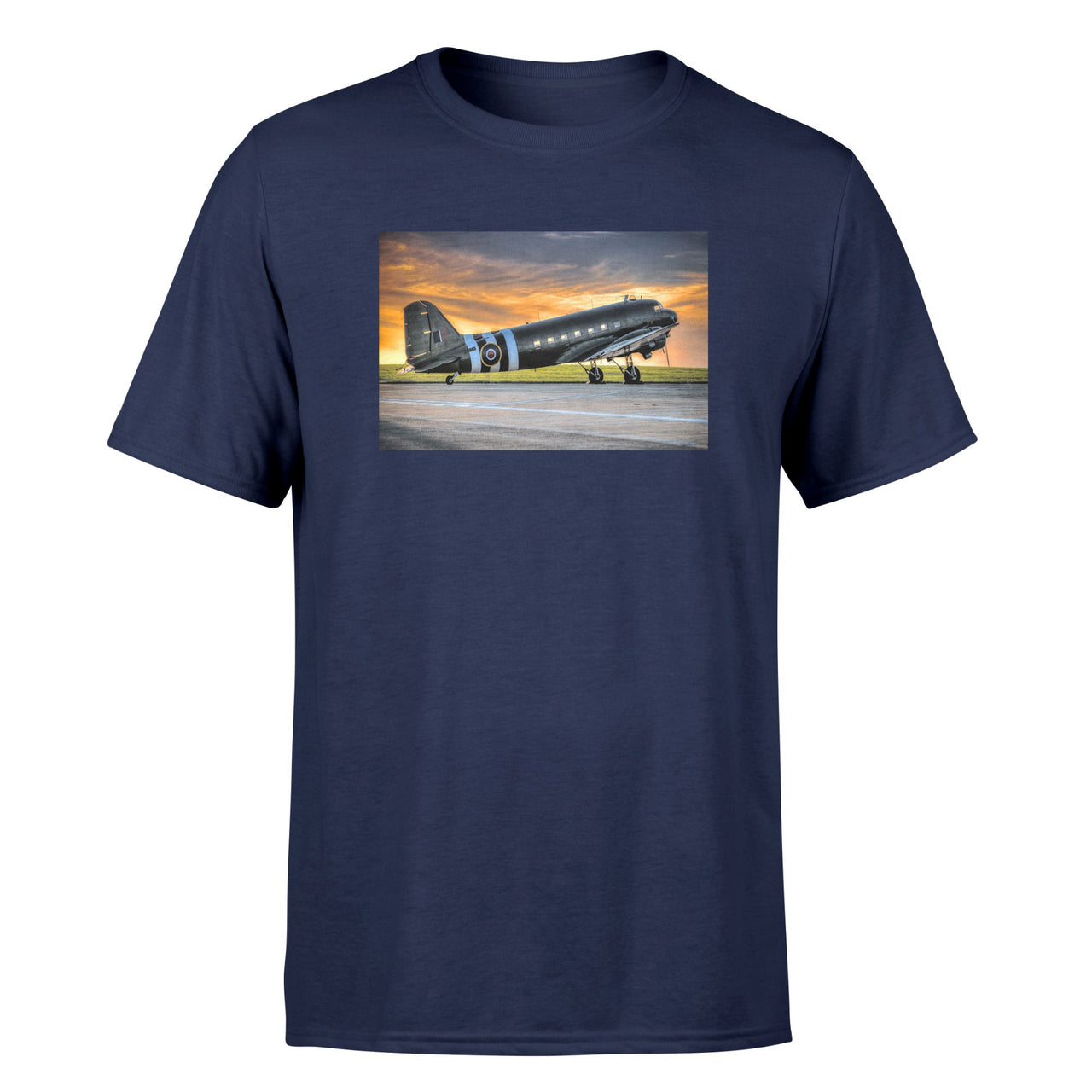 Old Airplane Parked During Sunset Designed T-Shirts