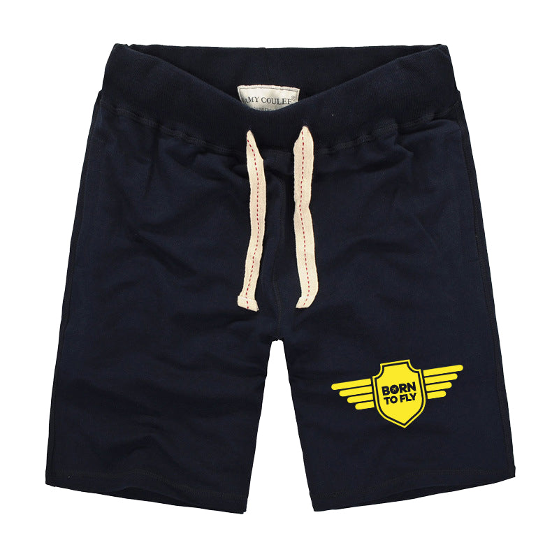 Born To Fly & Badge Designed Cotton Shorts