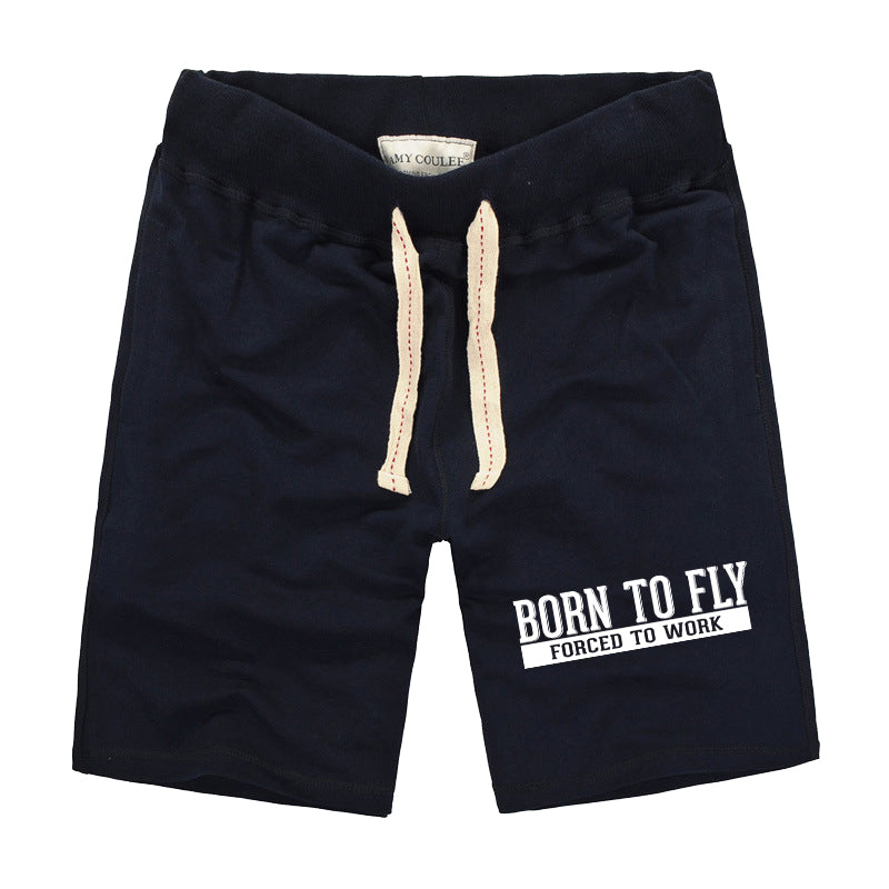 Born To Fly Forced To Work Designed Cotton Shorts