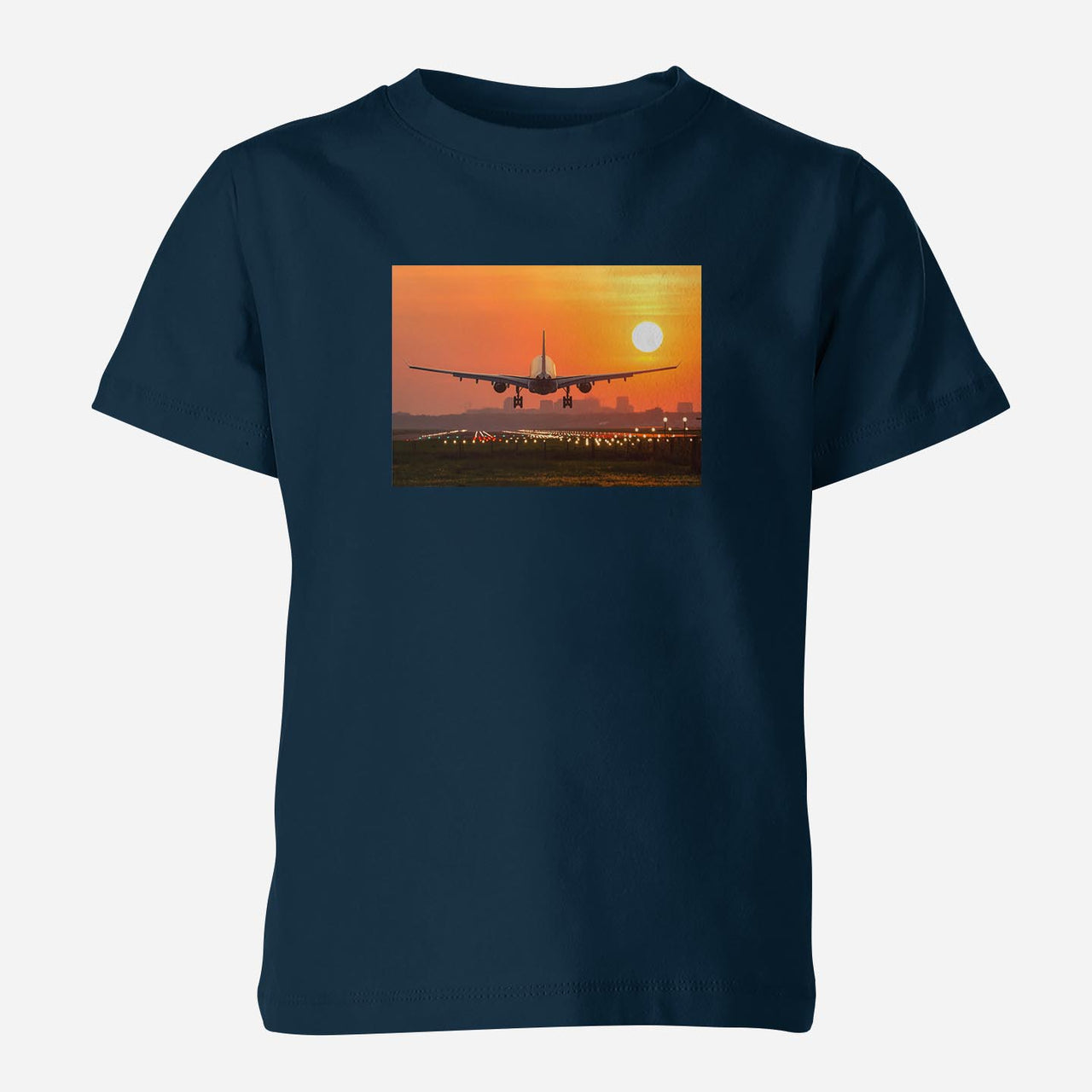 Amazing Airbus A330 Landing at Sunset Designed Children T-Shirts