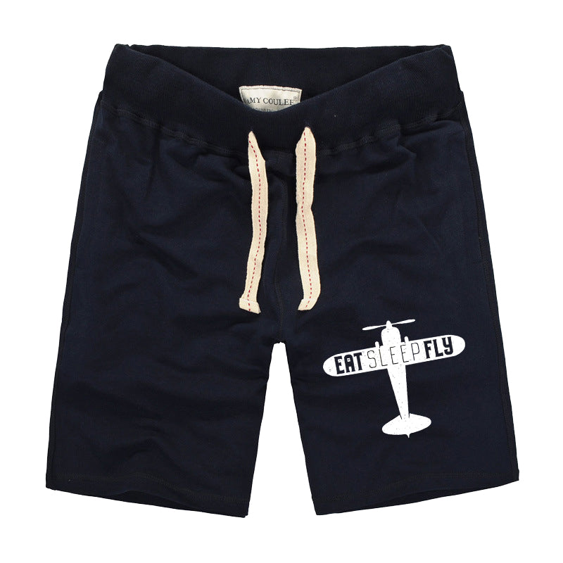 Eat Sleep Fly & Propeller Designed Cotton Shorts