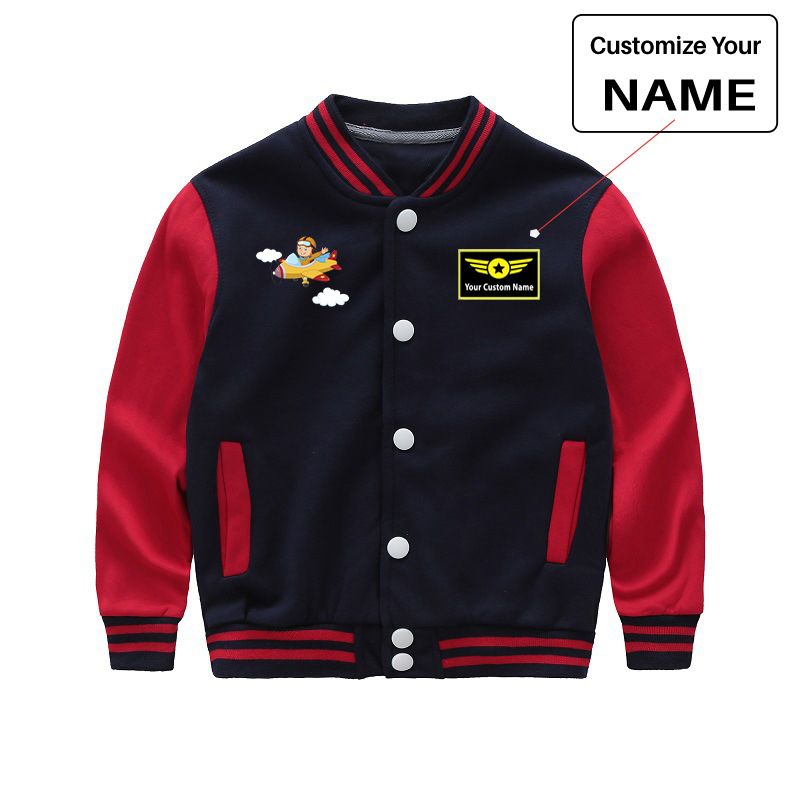 Cartoon Little Boy Operating Plane Designed "CHILDREN" Baseball Jackets