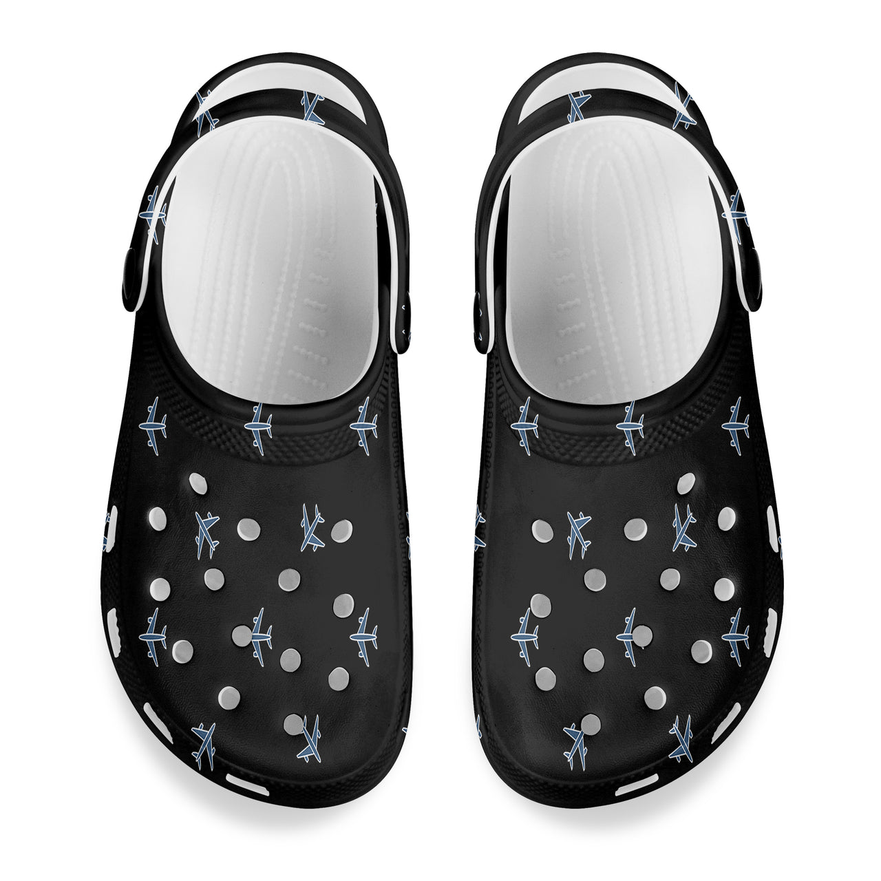 Nice Airplanes (Black) Designed Hole Shoes & Slippers (WOMEN)