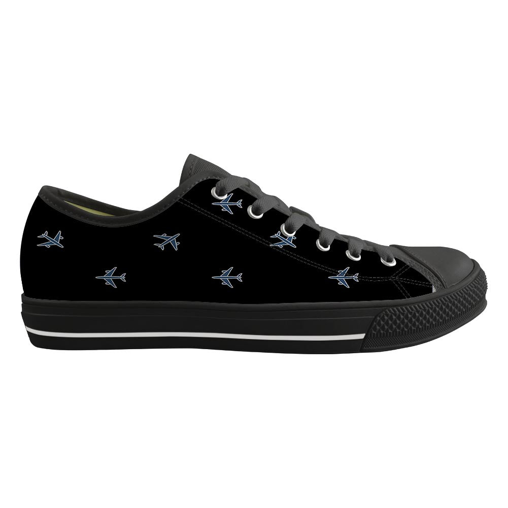 Nice Airplanes (Black) Designed Canvas Shoes (Women)