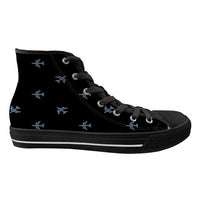 Thumbnail for Nice Airplanes (Black) Designed Long Canvas Shoes (Women)