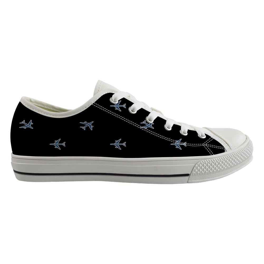 Nice Airplanes (Black) Designed Canvas Shoes (Women)