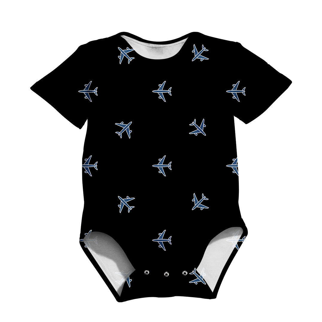 Nice Airplanes (Black) Designed 3D Baby Bodysuits