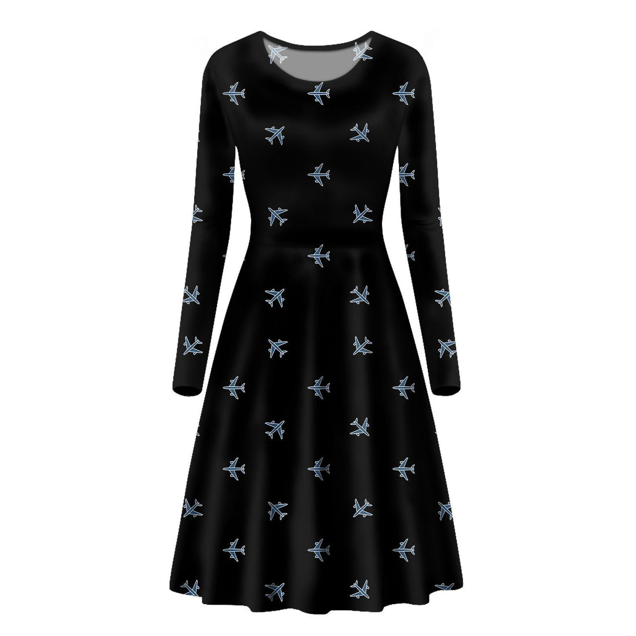Nice Airplanes (Black) Designed Long Sleeve Women Midi Dress