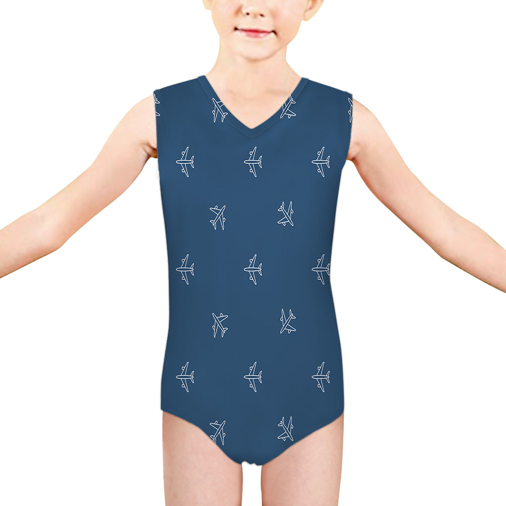 Nice Airplanes (Blue) Designed Kids Swimsuit