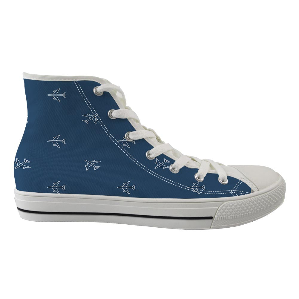 Nice Airplanes (Blue) Designed Long Canvas Shoes (Women)
