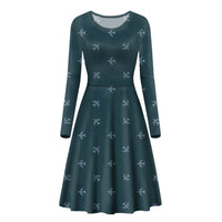 Thumbnail for Nice Airplanes (Green) Designed Long Sleeve Women Midi Dress