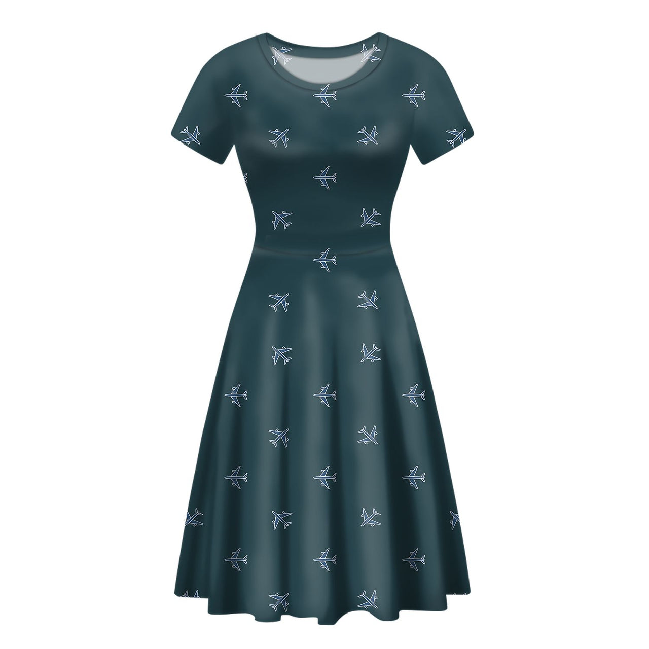 Nice Airplanes (Green) Designed Women Midi Dress