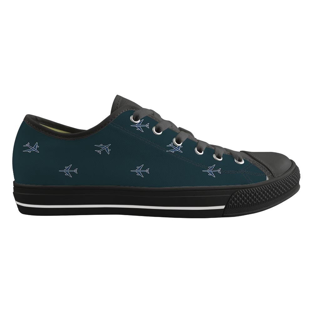 Nice Airplanes (Green) Designed Canvas Shoes (Women)