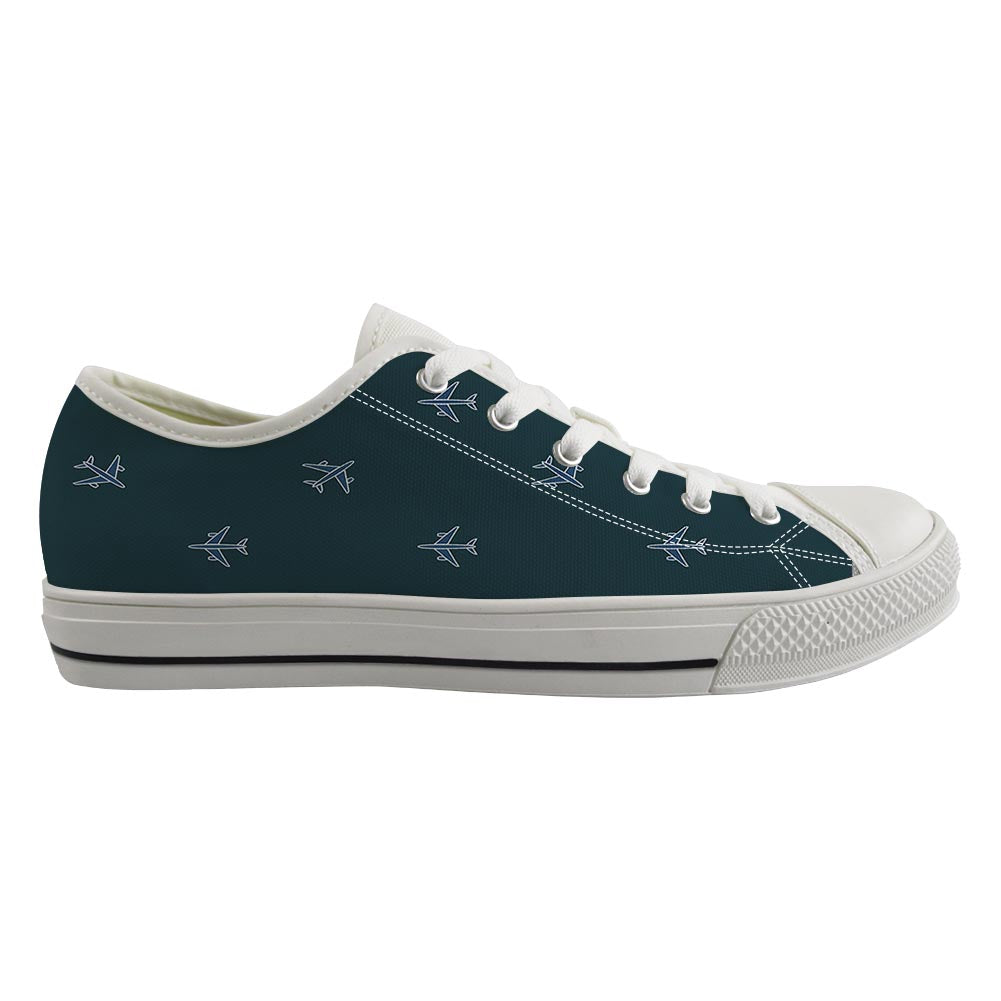Nice Airplanes (Green) Designed Canvas Shoes (Women)