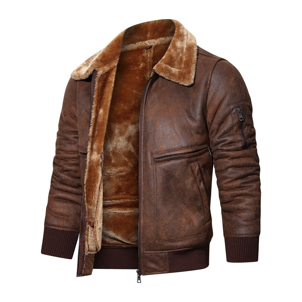 Leather Stylish Cool Pilot Jacket with Fur Jackets