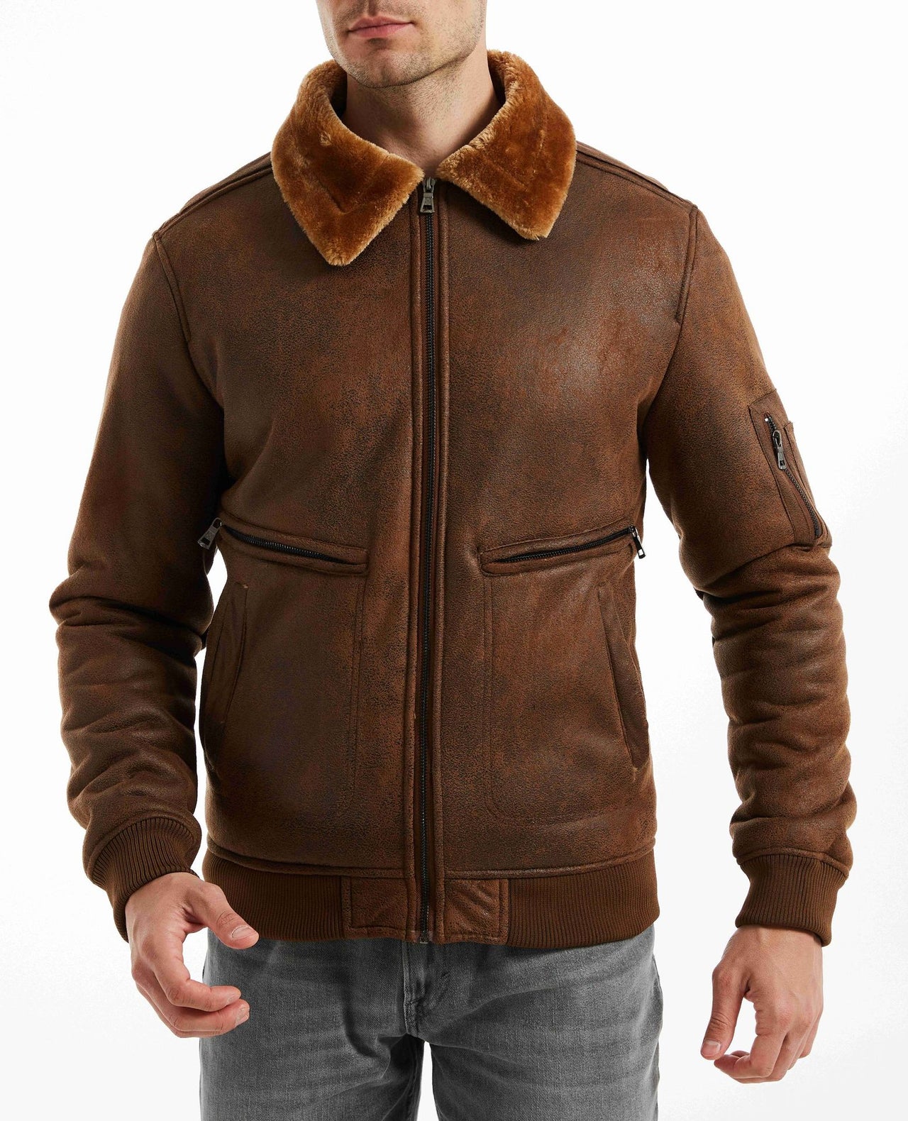 Leather Stylish Cool Pilot Jacket with Fur Jackets