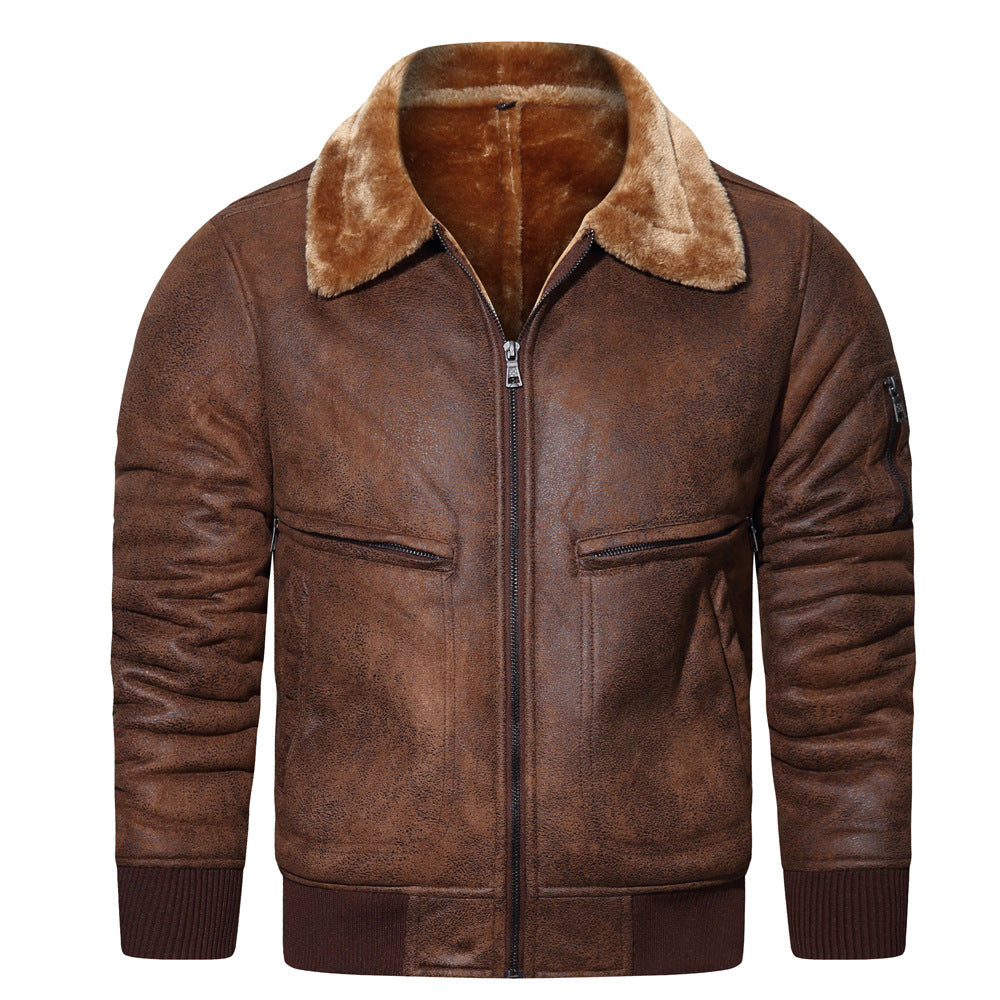 Leather Stylish Cool Pilot Jacket with Fur Jackets