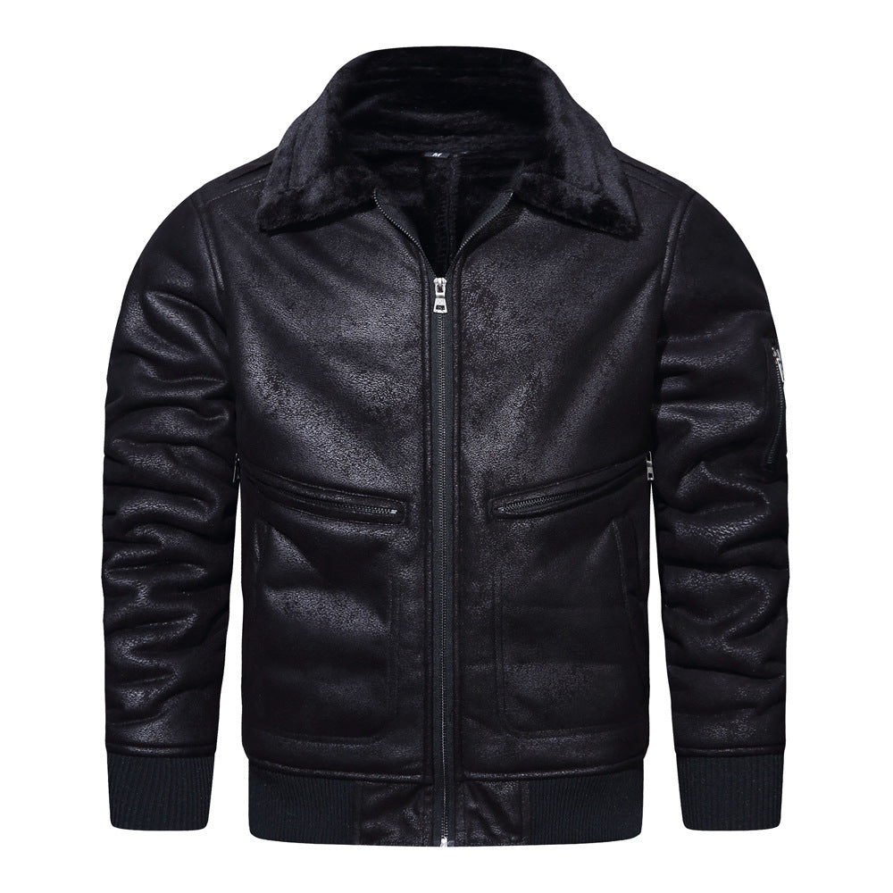 Leather Stylish Cool Pilot Jacket with Fur Jackets