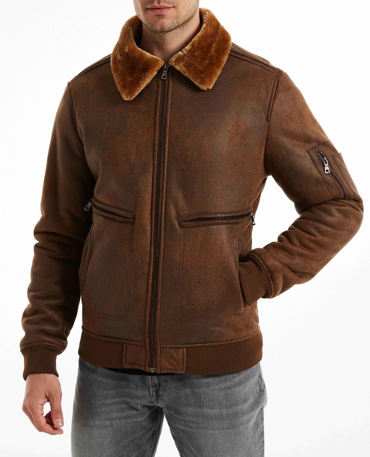 Leather Stylish Cool Pilot Jacket with Fur Jackets