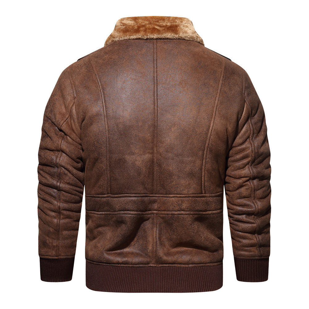 Leather Stylish Cool Pilot Jacket with Fur Jackets