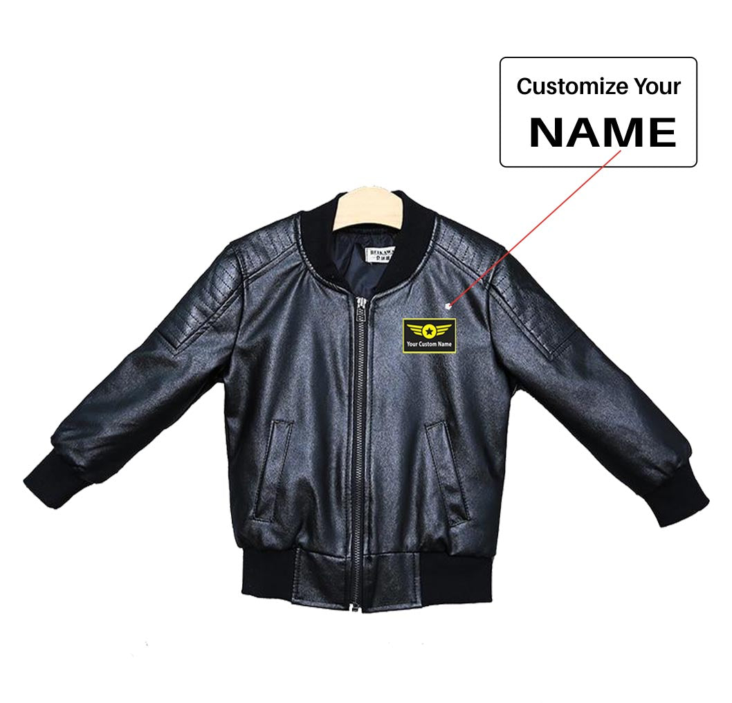 Custom Name with "Special Badge" Designed Children Leather Jackets