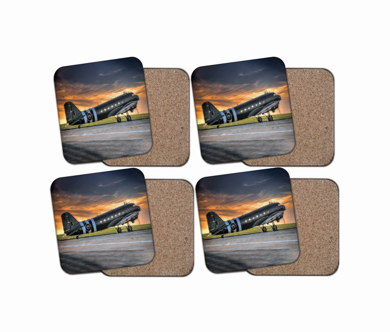 Old Airplane Parked During Sunset Designed Coasters