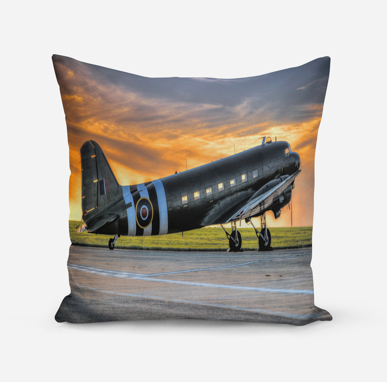 Old Airplane Parked During Sunset Designed Pillows
