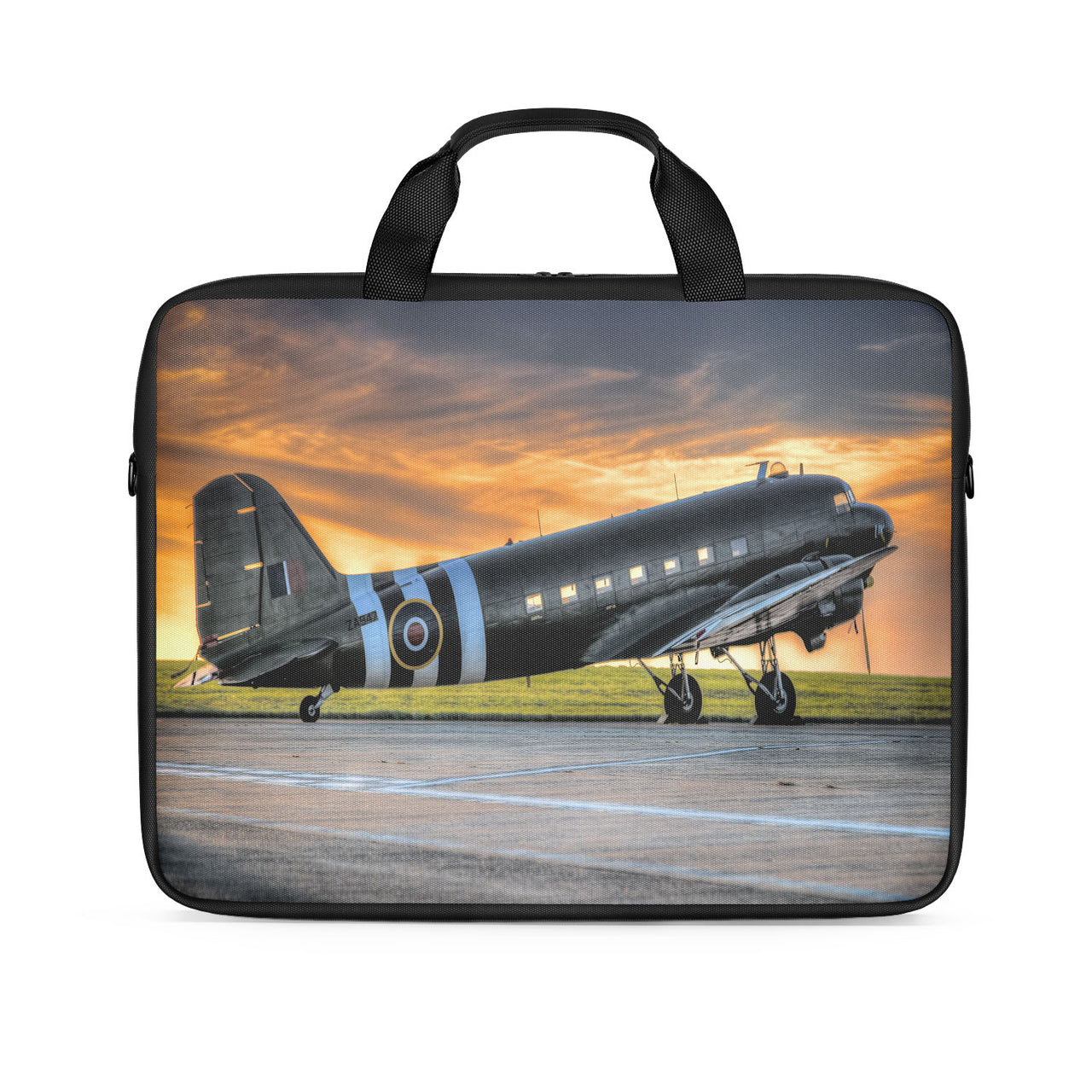 Old Airplane Parked During Sunset Designed Laptop & Tablet Bags