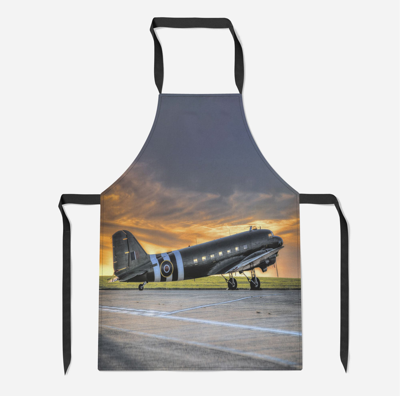 Old Airplane Parked During Sunset Designed Kitchen Aprons