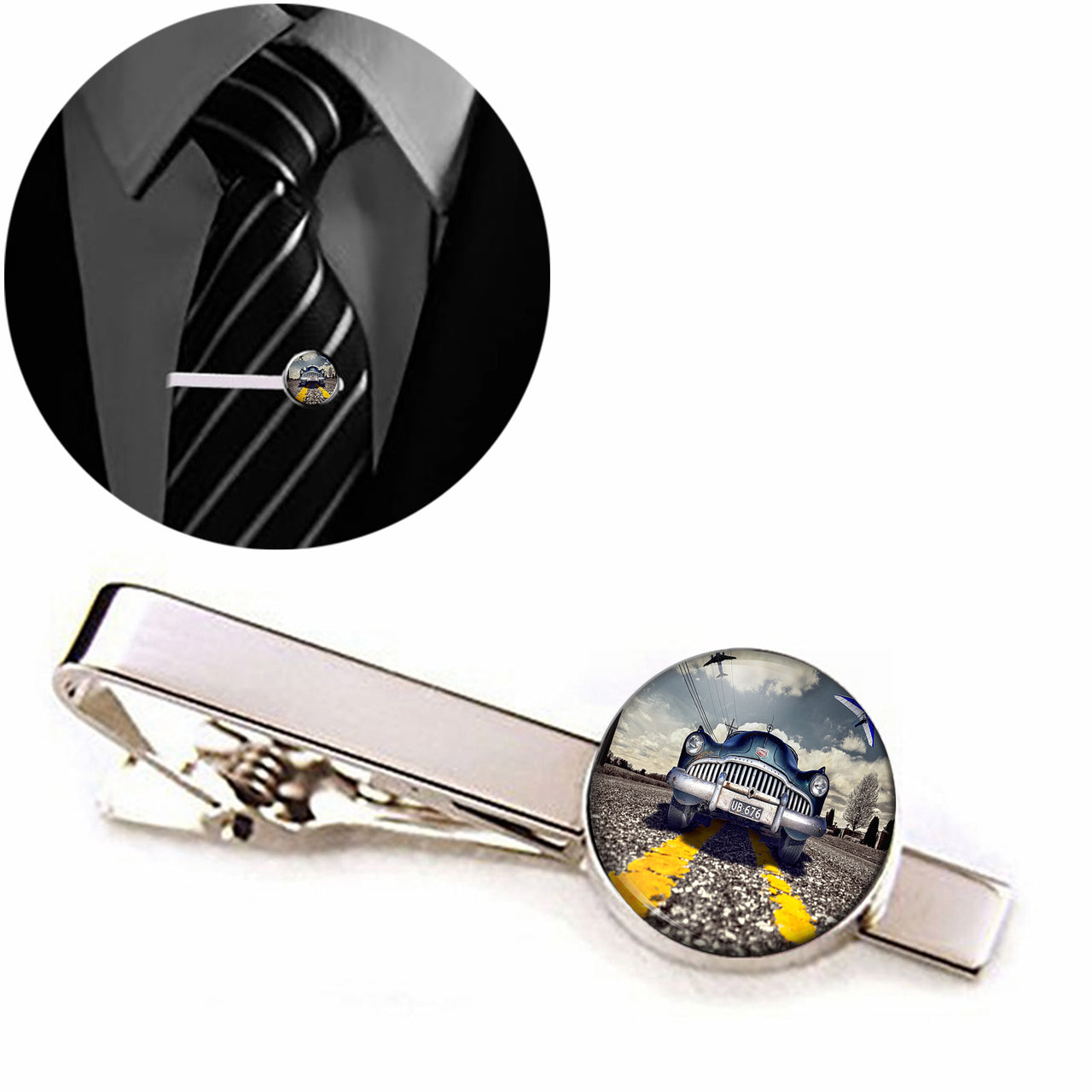 Old Car and Planes Designed Tie Clips