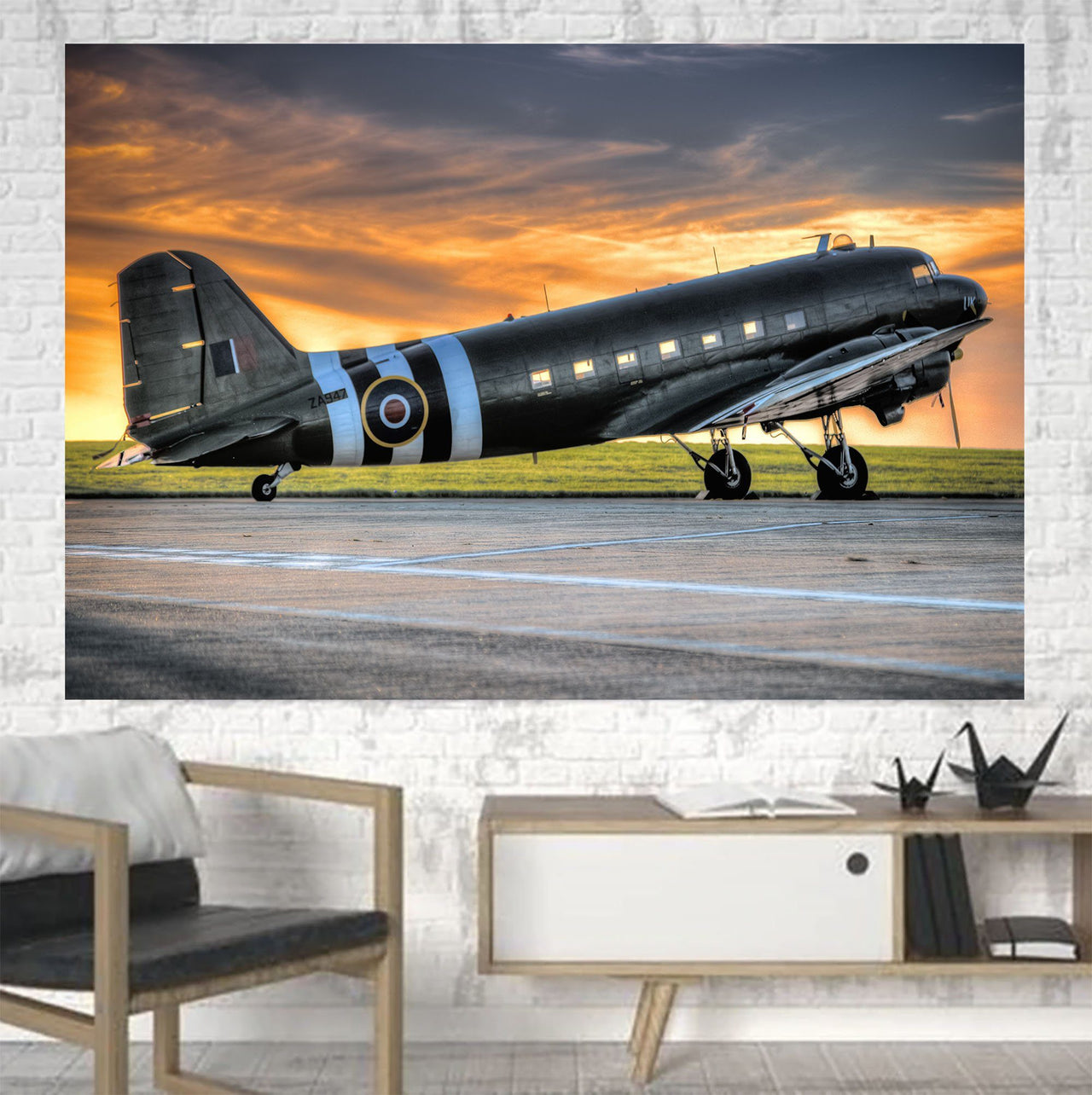 Old Airplane Parked During Sunset Printed Canvas Posters (1 Piece) Aviation Shop 