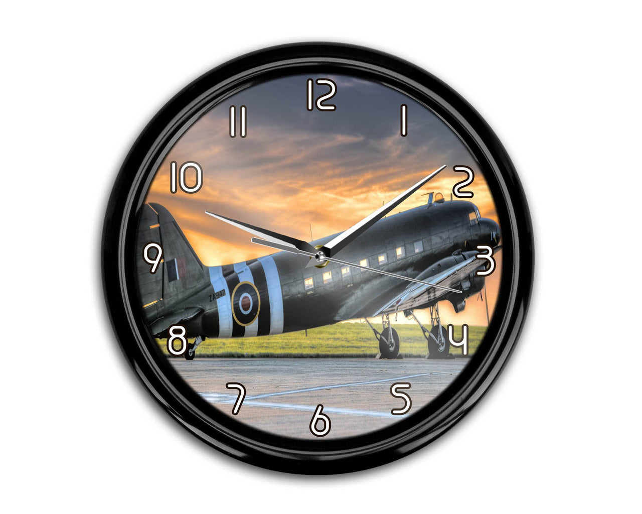Old Airplane Parked During Sunset Printed Wall Clocks Aviation Shop 