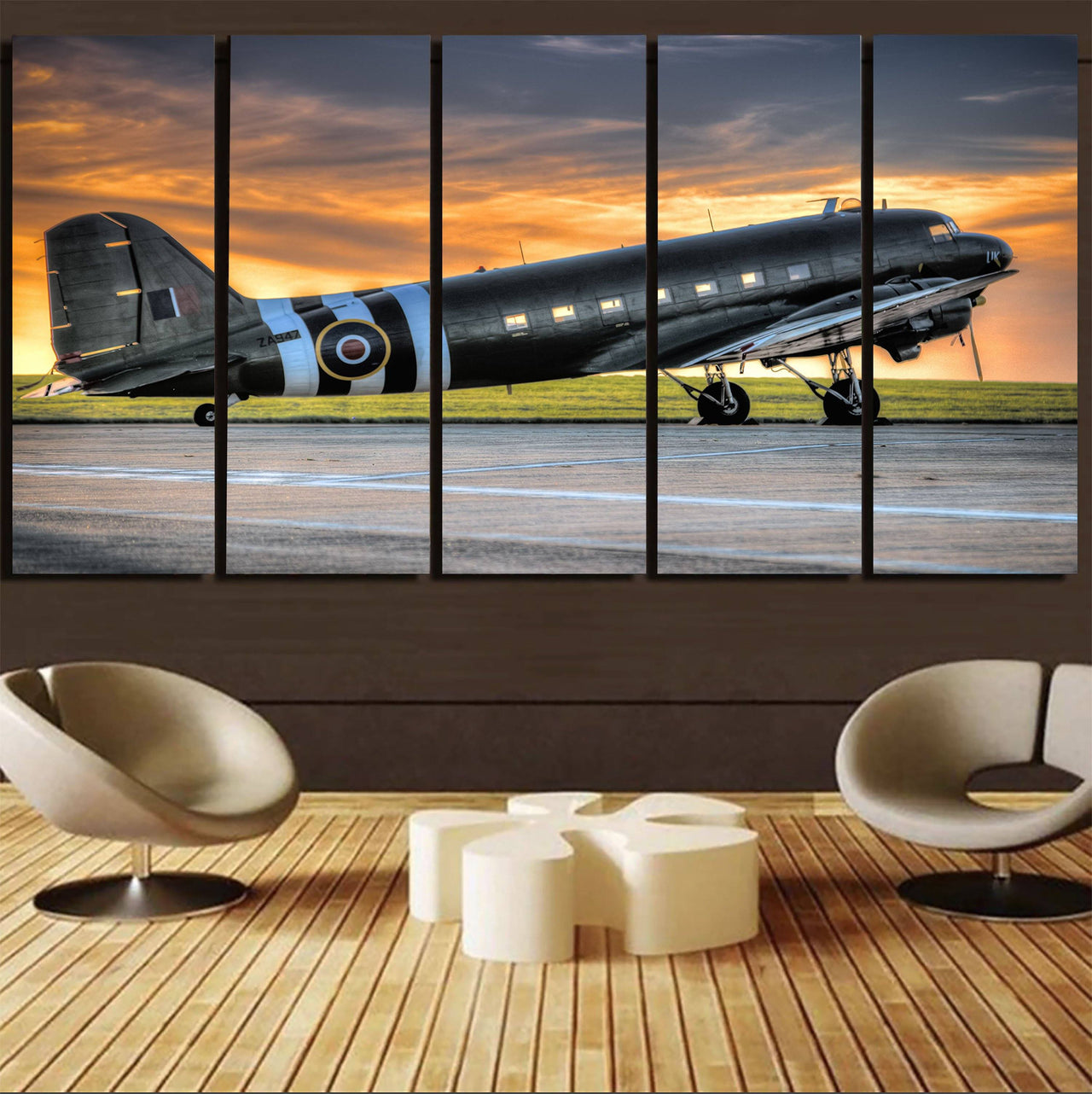 Old Airplane Parked During Sunset Printed Canvas Prints (5 Pieces) Aviation Shop 
