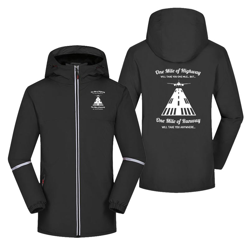 One Mile of Runway Will Take you Anywhere Designed Rain Coats & Jackets