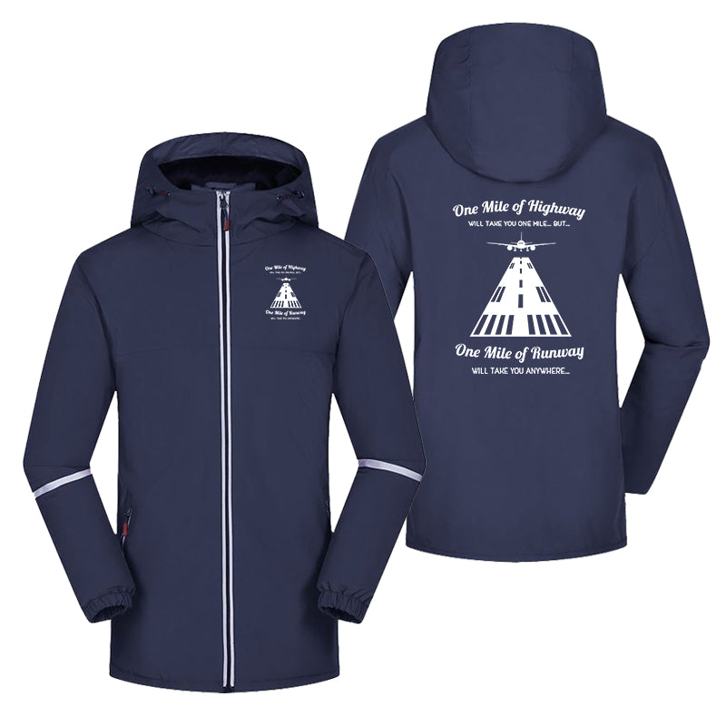 One Mile of Runway Will Take you Anywhere Designed Rain Coats & Jackets