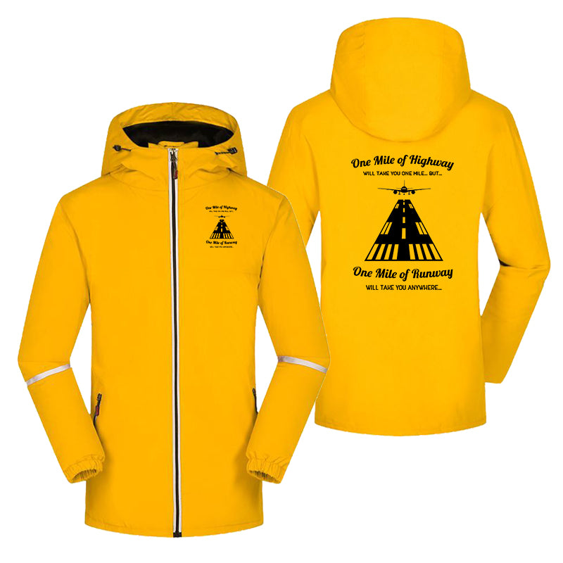 One Mile of Runway Will Take you Anywhere Designed Rain Coats & Jackets