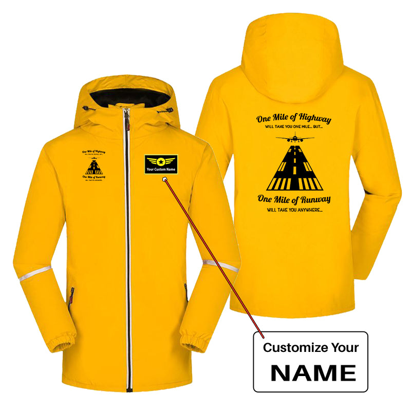 One Mile of Runway Will Take you Anywhere Designed Rain Coats & Jackets