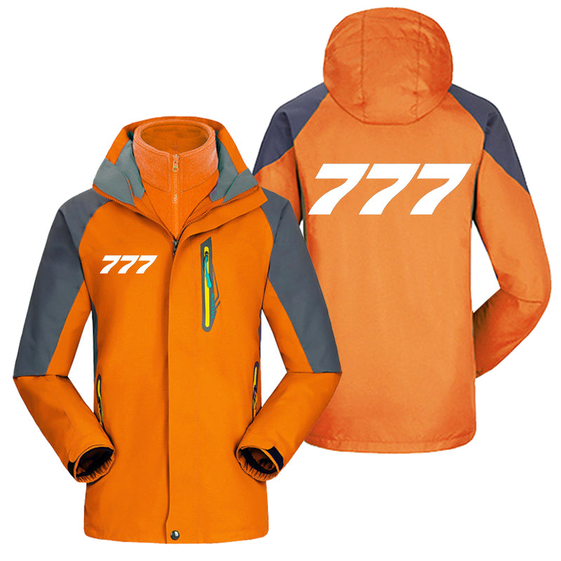 777 Flat Text Designed Thick Skiing Jackets