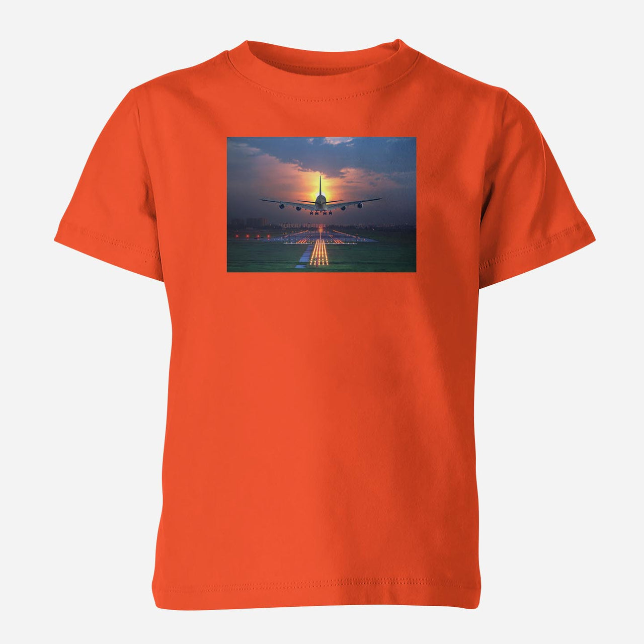 Super Airbus A380 Landing During Sunset Designed Children T-Shirts