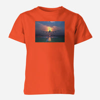 Thumbnail for Super Airbus A380 Landing During Sunset Designed Children T-Shirts