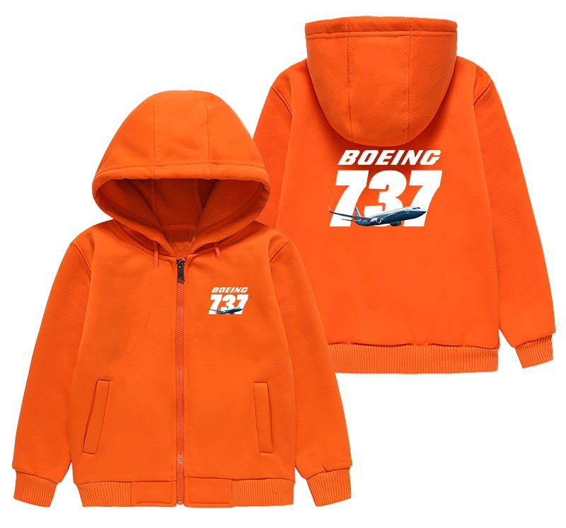 Super Boeing 737+Text Designed "CHILDREN" Zipped Hoodies