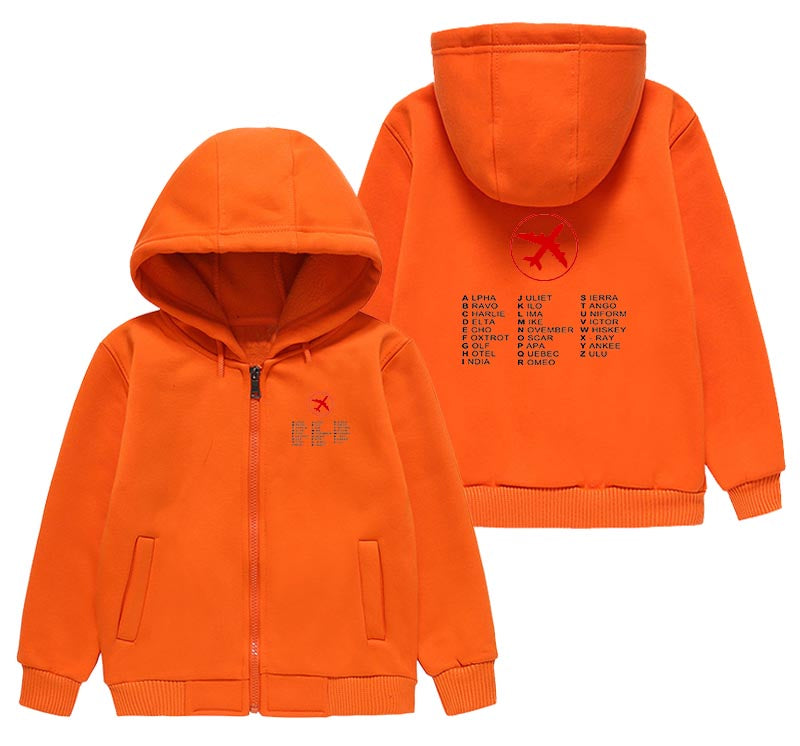 Aviation Alphabet 2 Designed "CHILDREN" Zipped Hoodies