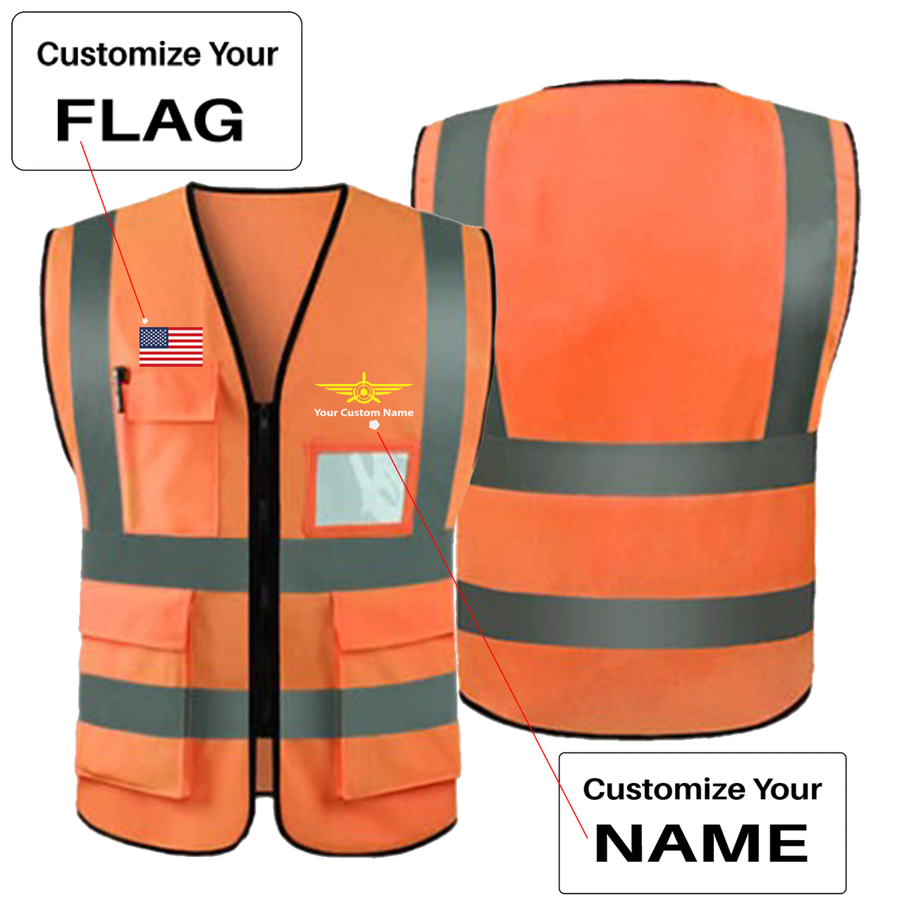Custom Flag & Name with Badge 3 Designed Reflective Vests