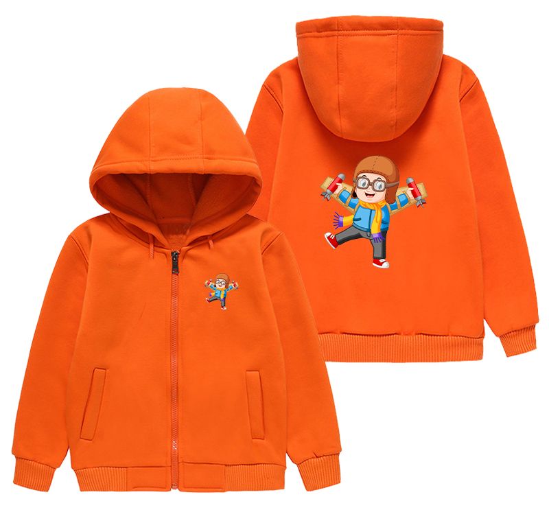 Cute Little Boy Pilot Costume Playing With Wings Designed "CHILDREN" Zipped Hoodies