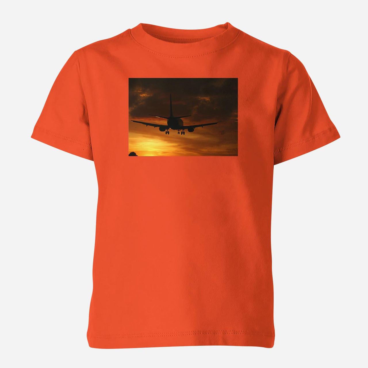Beautiful Aircraft Landing at Sunset Designed Children T-Shirts